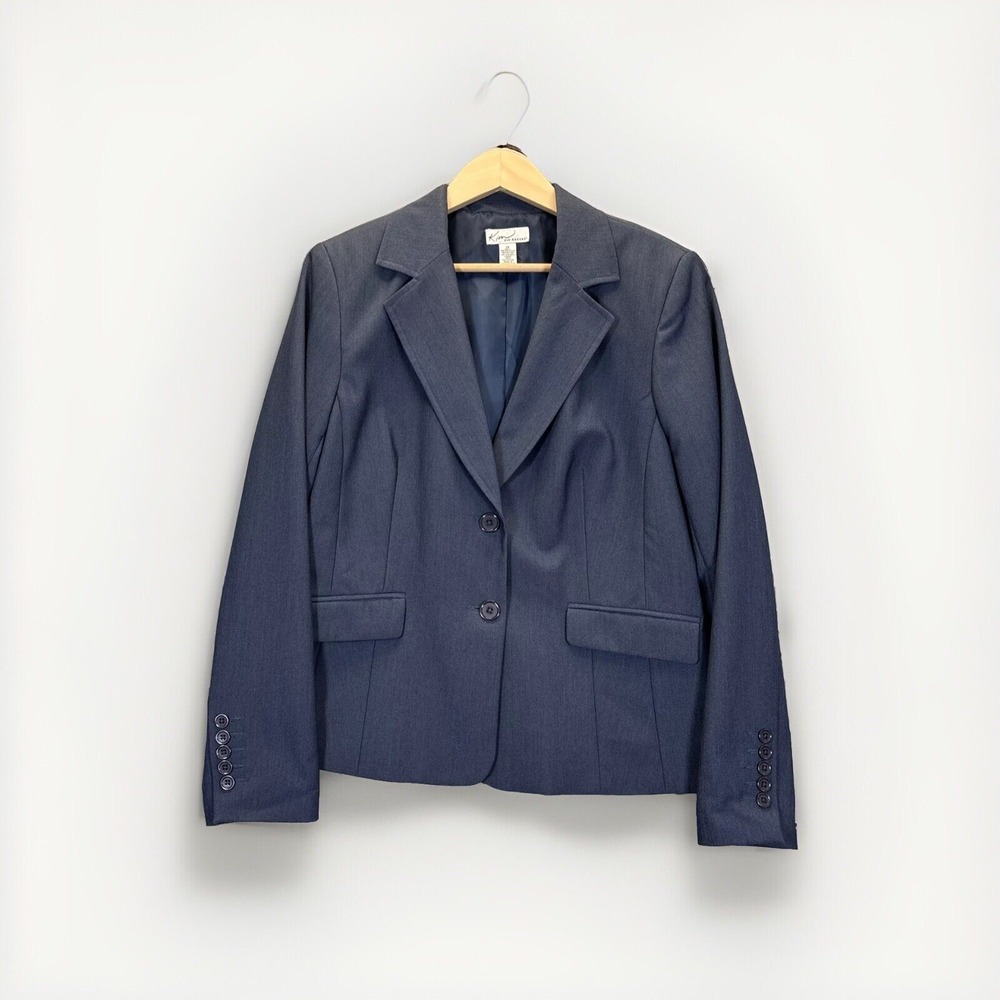 Navy Blue Blazer Jacket 14 Two Button Capsule Wardrobe Linen-Look Classic Office